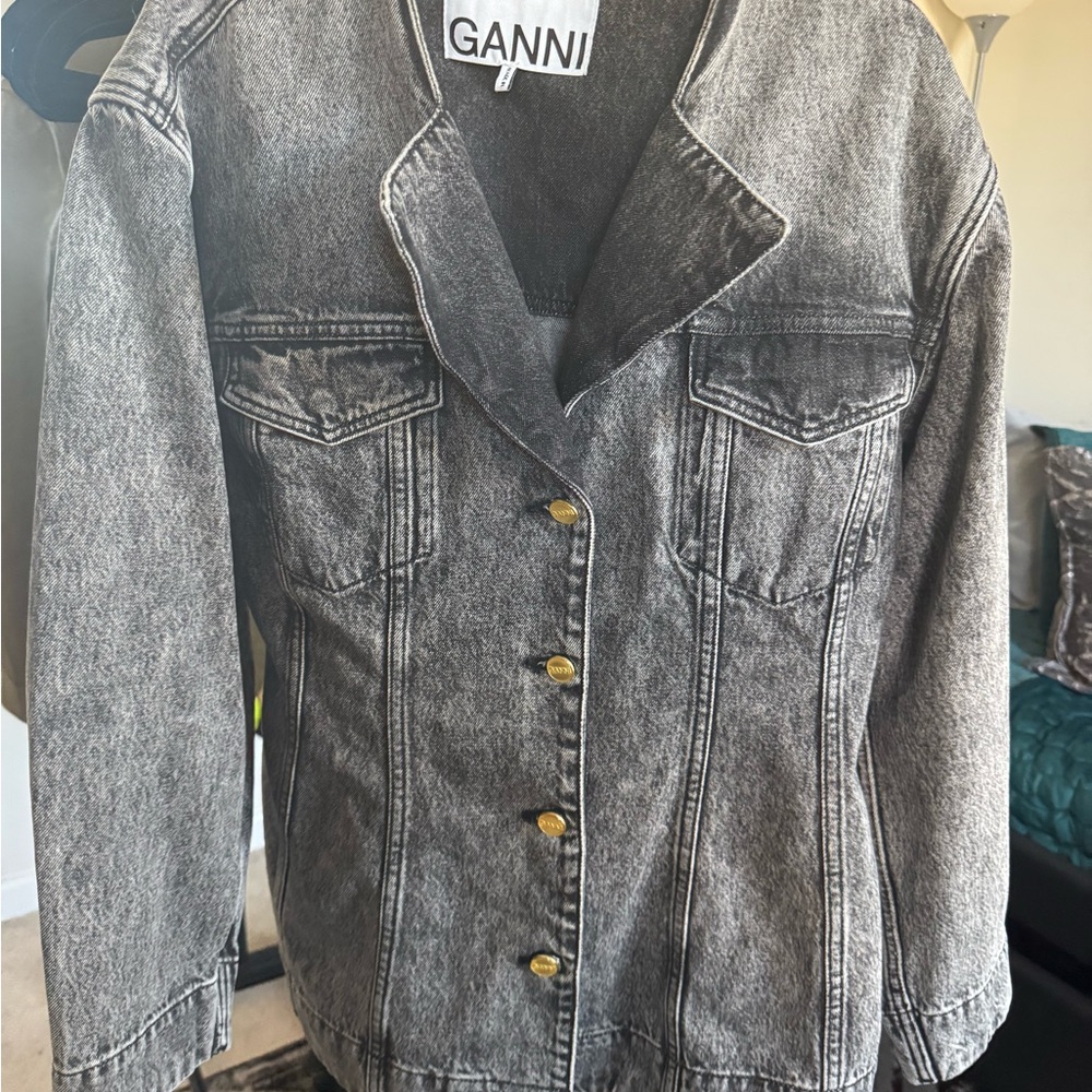 GANNI | Snow Washed denim Fitted Blazer / Size 40 XL - Picture 4 of 6